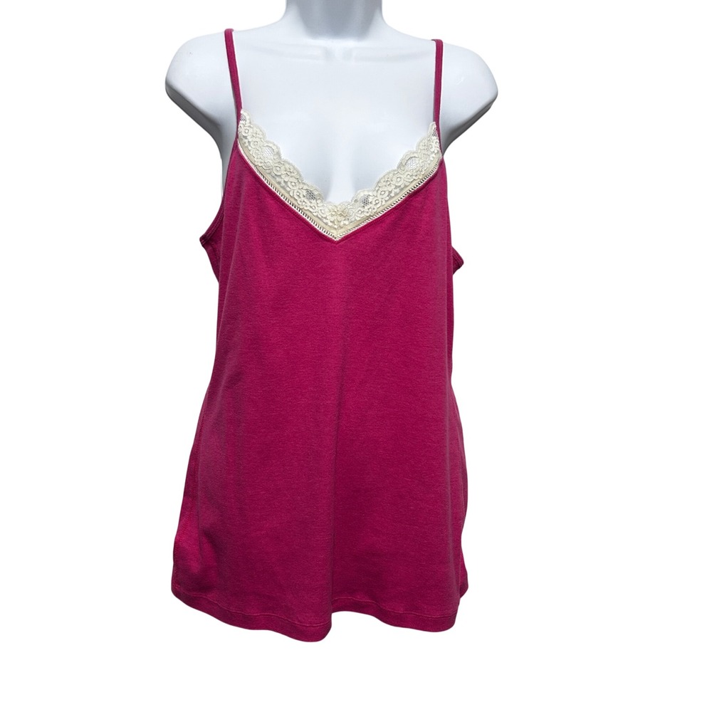Old Navy Women Cami XL Pink Lace Trim Ribbed Long Fitted Y2K Coquette Layering